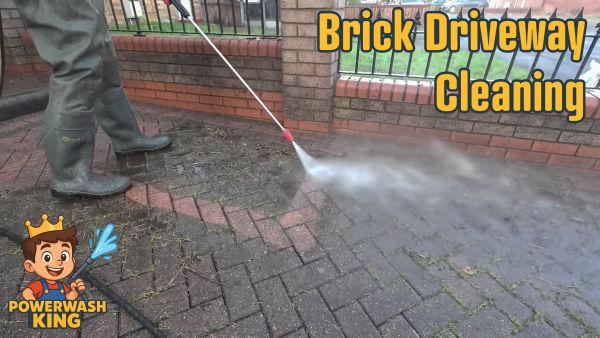 In this video the Powerwash King cleans off a thick layer of grime to reveal a lovely, red brick driveway.